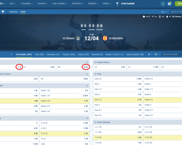 Elbasani VS Bylis koeficientët në 1xbet 12.04.2025