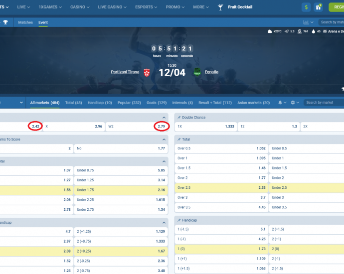 Partizani VS Egnatia koeficientët në 1xbet 12.04.2025