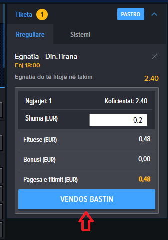 Dinamo VS Egnatia koeficientët në Mozzartbet 01.05.2025