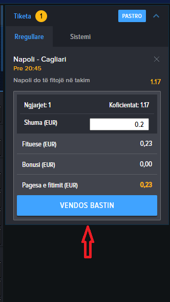 Napoli VS Cagliari koeficientët në Mozzartbet 23.05.2025