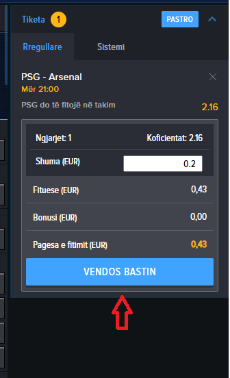 PSG VS Arsenal koeficientët në Mozzartbet 07.05.2025