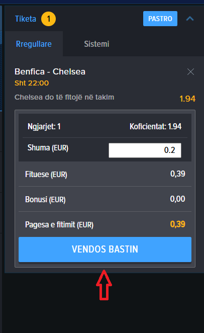 Benfica VS Chelsea koeficientët në 28.06.2025