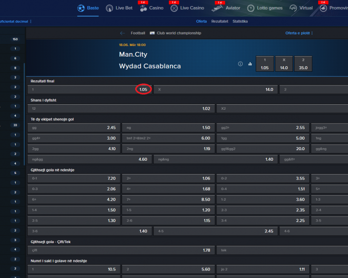 Manchester City VS Ëyadad koeficientët në Mozzartbet 18.06.2026
