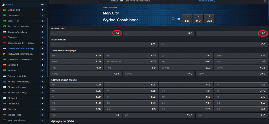 Manchester City VS Ëyadad koeficientët në Mozzartbet 18.06.2026