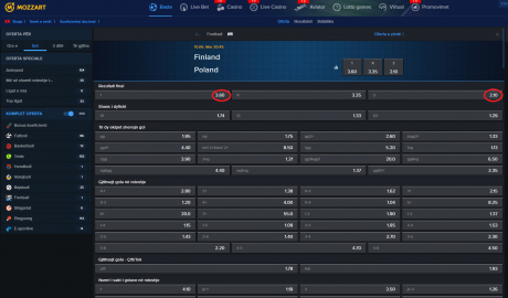 Finlandë VS Poloni koeficientët në Mozzartbet 10.06.2026