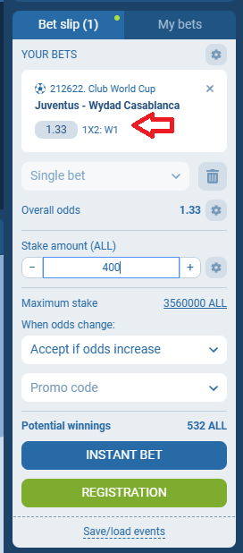 Juventus VS Wydad koeficientët në 1xbet 22.06.2026