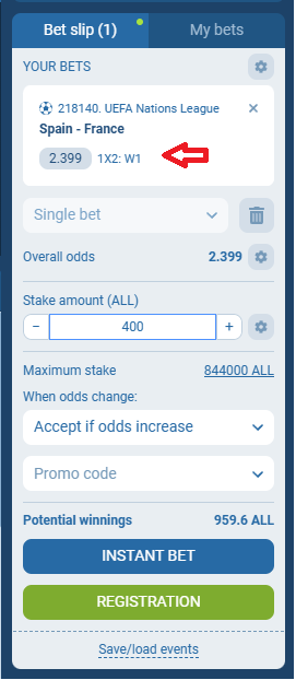 Spain VS France koeficientët në 1xbet 05.06.2025