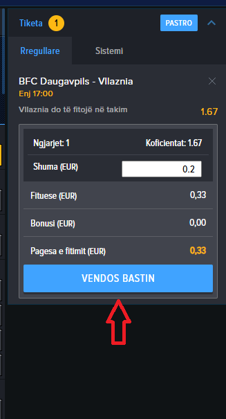 BFC Daugavpils VS Vllaznia koeficientët në Mozzartbet 17.07.2025