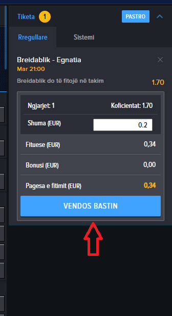 Breidablik VS Egnatia koeficienëtët në Mozzartbet 15.07.2025