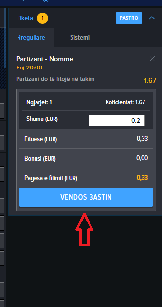 Partizani VS Kalju koeficientët në Mozzartbet 17.07.2025