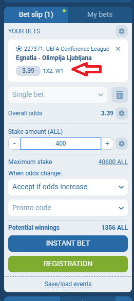 Egnatia VS Ljubljana koeficientët në 1xbet 14.08.2025