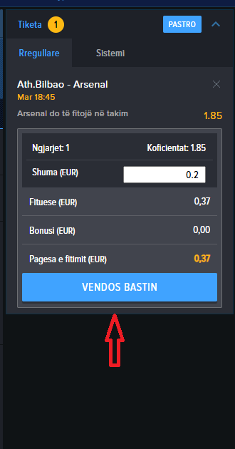 Ath Blibao VS Arsenal koeficientët në Mozzartbet 16.09.2025