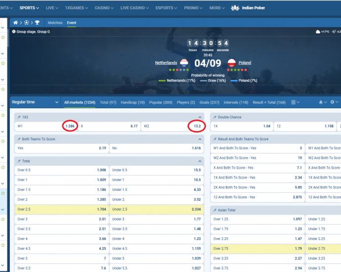 Hollandë VS Poloni koeficientët në 1xbet 04.09.2025