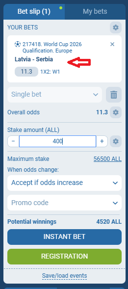 Letoni VS Serbia koeficientët në 1xbet 06.09.2025