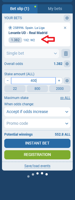 Levante VS Real Madrid koeficientët në 1xbet 23.09.2025