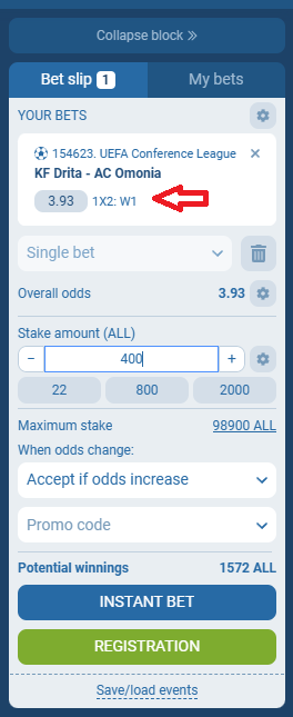 Drita VS Omonia koeficientët në 1xbet 23.10.2025