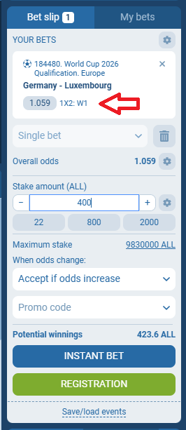 Gjermani VS Luksenburg koeficientët në 1xbet 10.10.2025