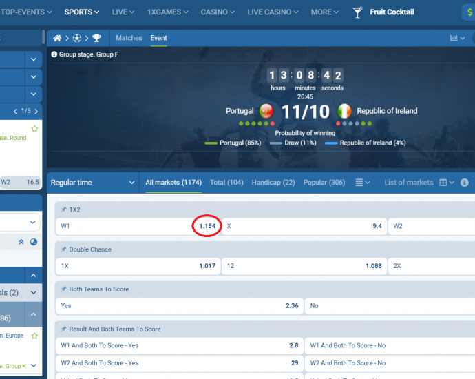 Portugali VS Irlande koeficientët në 1xbet 11.10.2025