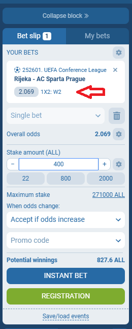 Rijeka VS Sparta Prague koeficientët në 1xbet 23.10.2025