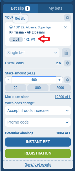 KF Tirana VS AF Elbasani koeficientët në 1xbet 29.10.2025