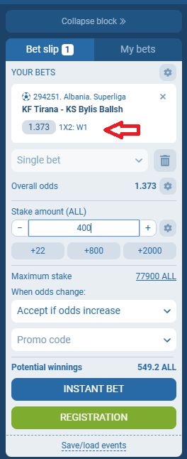 Tirana VS Bylis koeficientët në 1xbet 02.11.2025