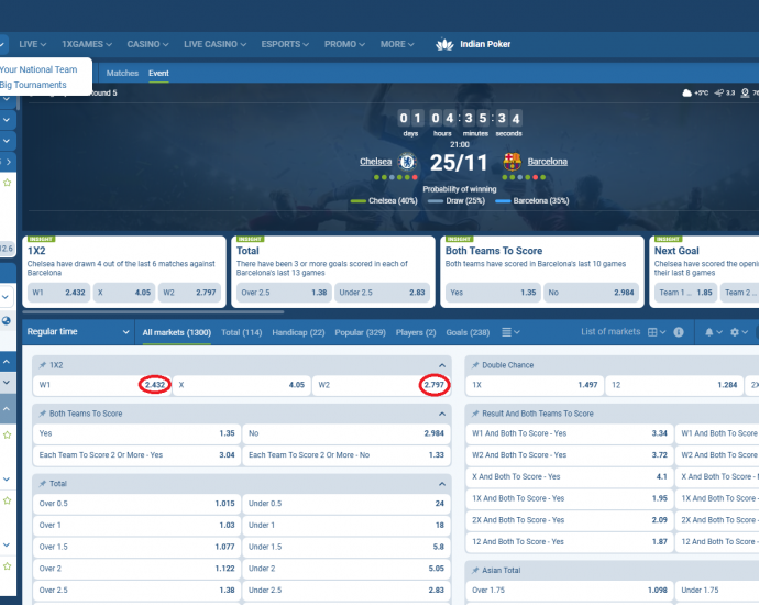 Chelsea VS Barcelona koeficientët në 1xbet 25.11.2025