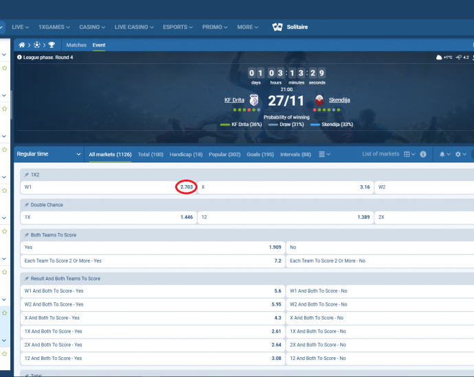 Drita VS Shkëndija koeficientët në 1xbet 27.11.2025