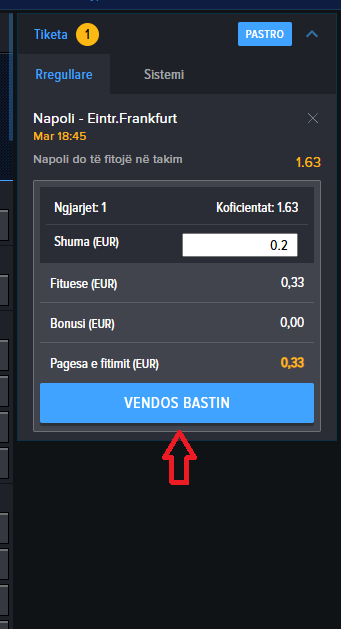 Napoli VS Eintracht Frankfurt koeficientët në Mozzartbet 04.11.2025