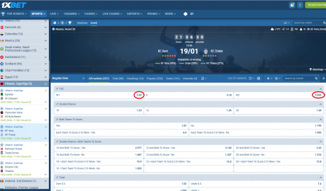 Vora VS KF Tirana koeficientët në 1xbet 17.01.2026