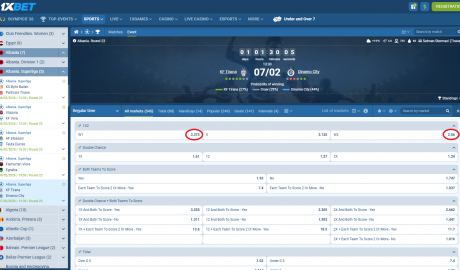 KF Tirana VS Dinamo City koeficientët 1xbet 07.02.2026